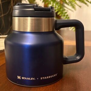 Stanley + Starbucks Navy Blue and Silver Insulated Mug with Handle